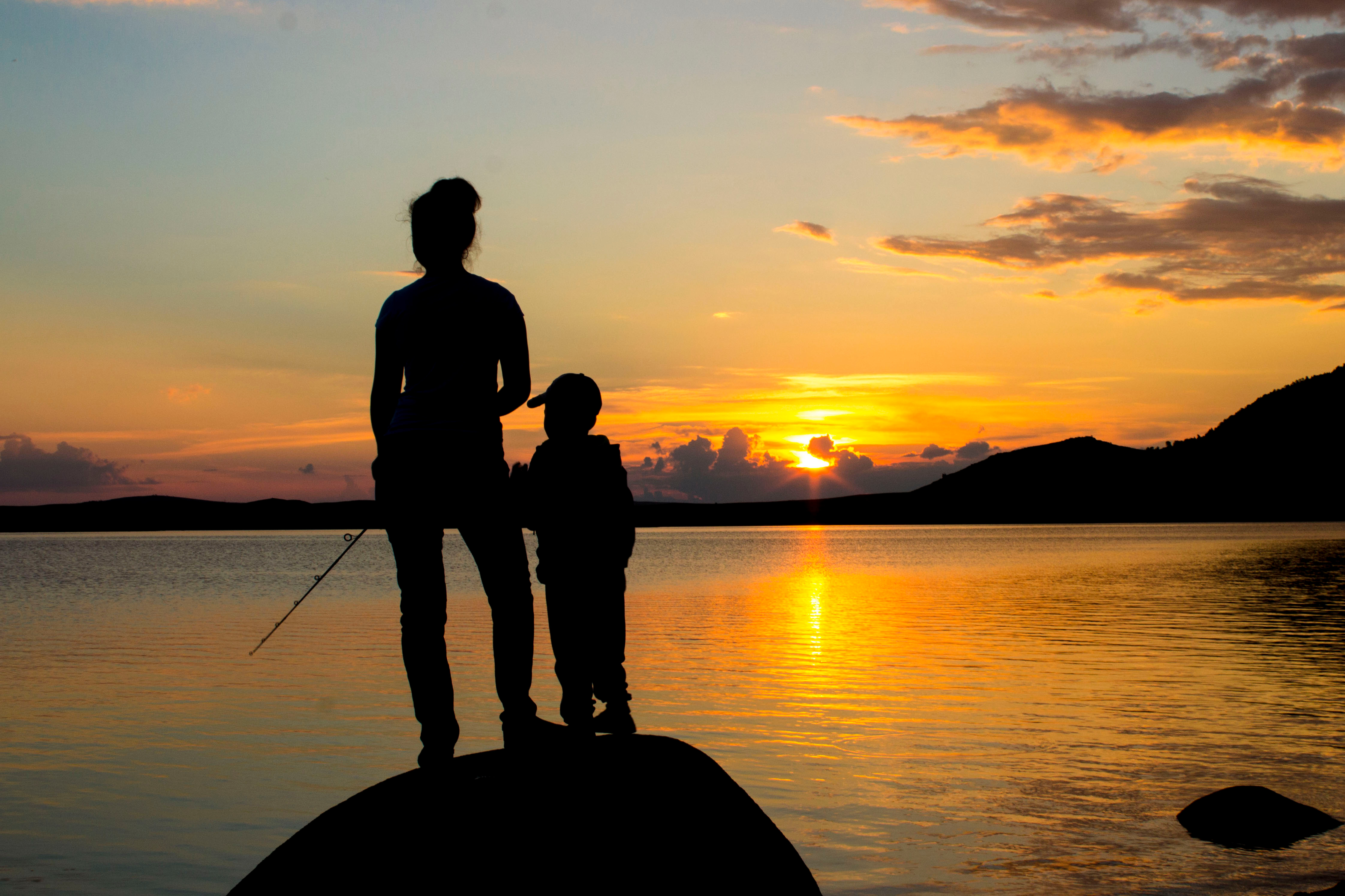 sunset vacation mom and son